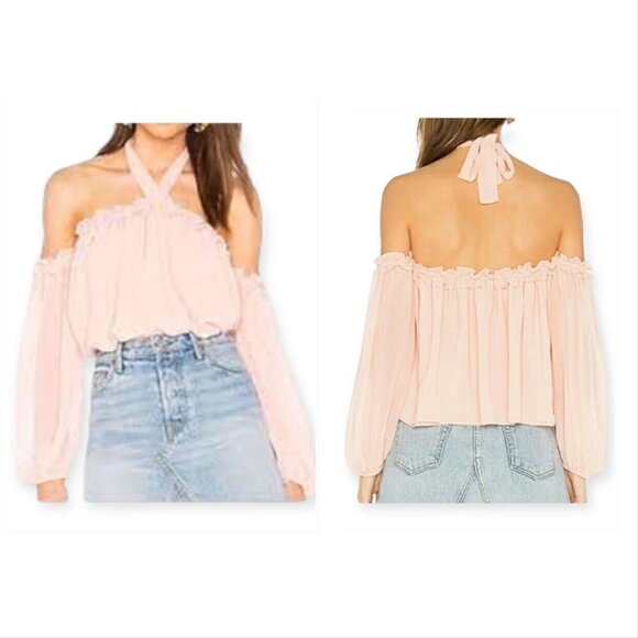 New with Tag MISA Pink Chiffon Lively Off the Shoulder Blouse, Size S - Picture 1 of 16